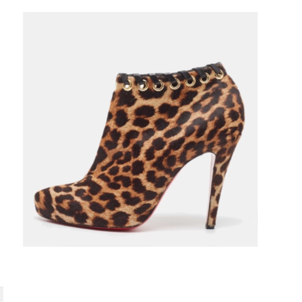 Christian louboutin leopard print calf hair ankle boots